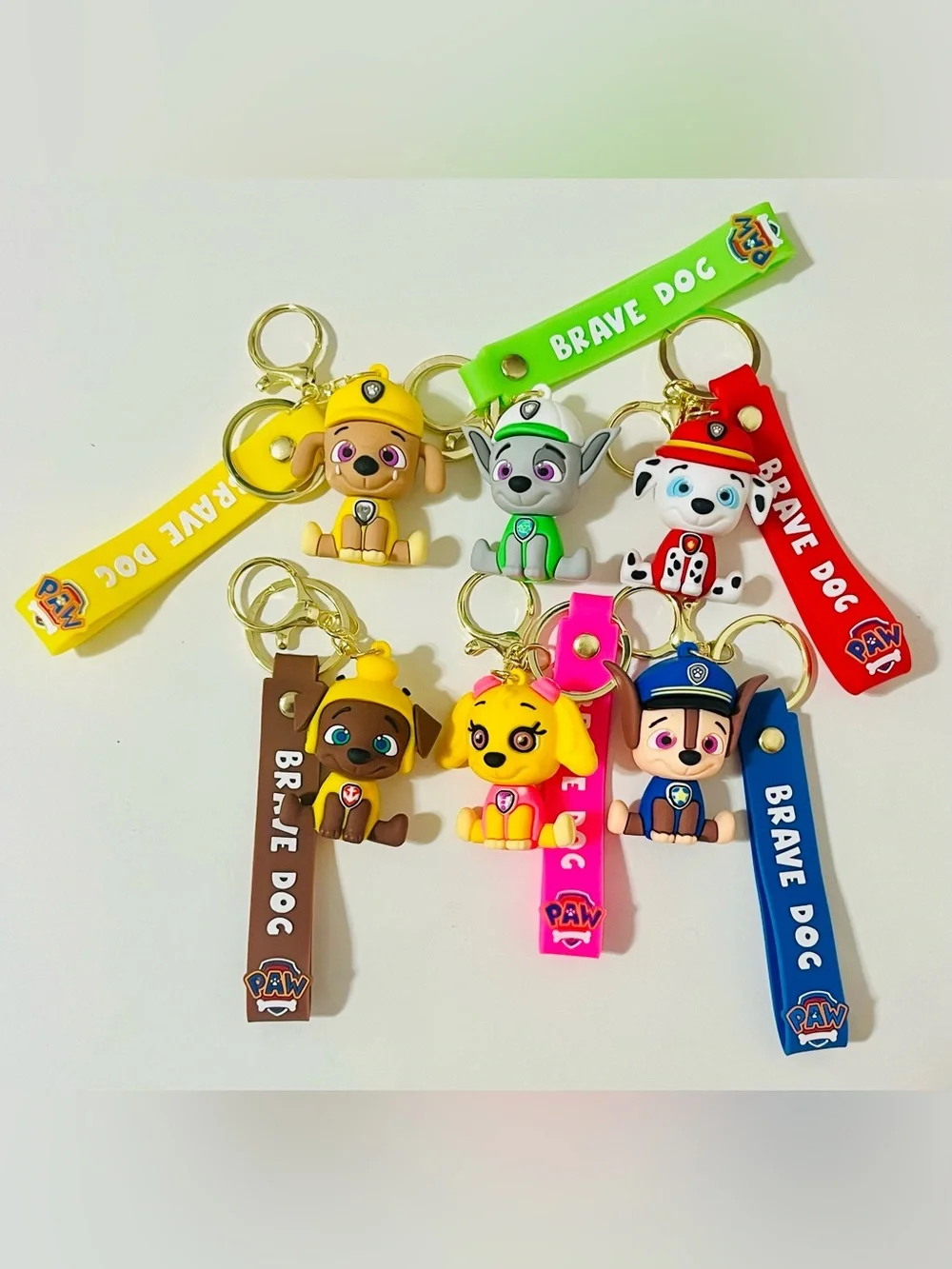 PAW Patrol 6 Pack Brave Dog Keychain Set - Multicolor Silicone Character